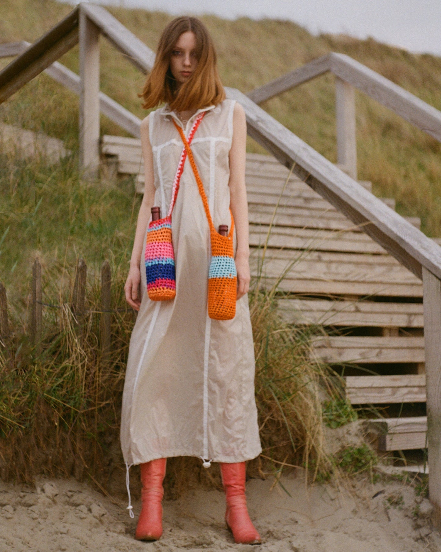 Blue and Orange Crochet Wine Bag